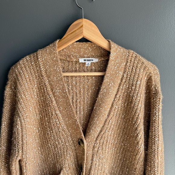 BBDakota Women V Neck Cardigan Tan with White Specks Front Pockets Size Small - Picture 4 of 6